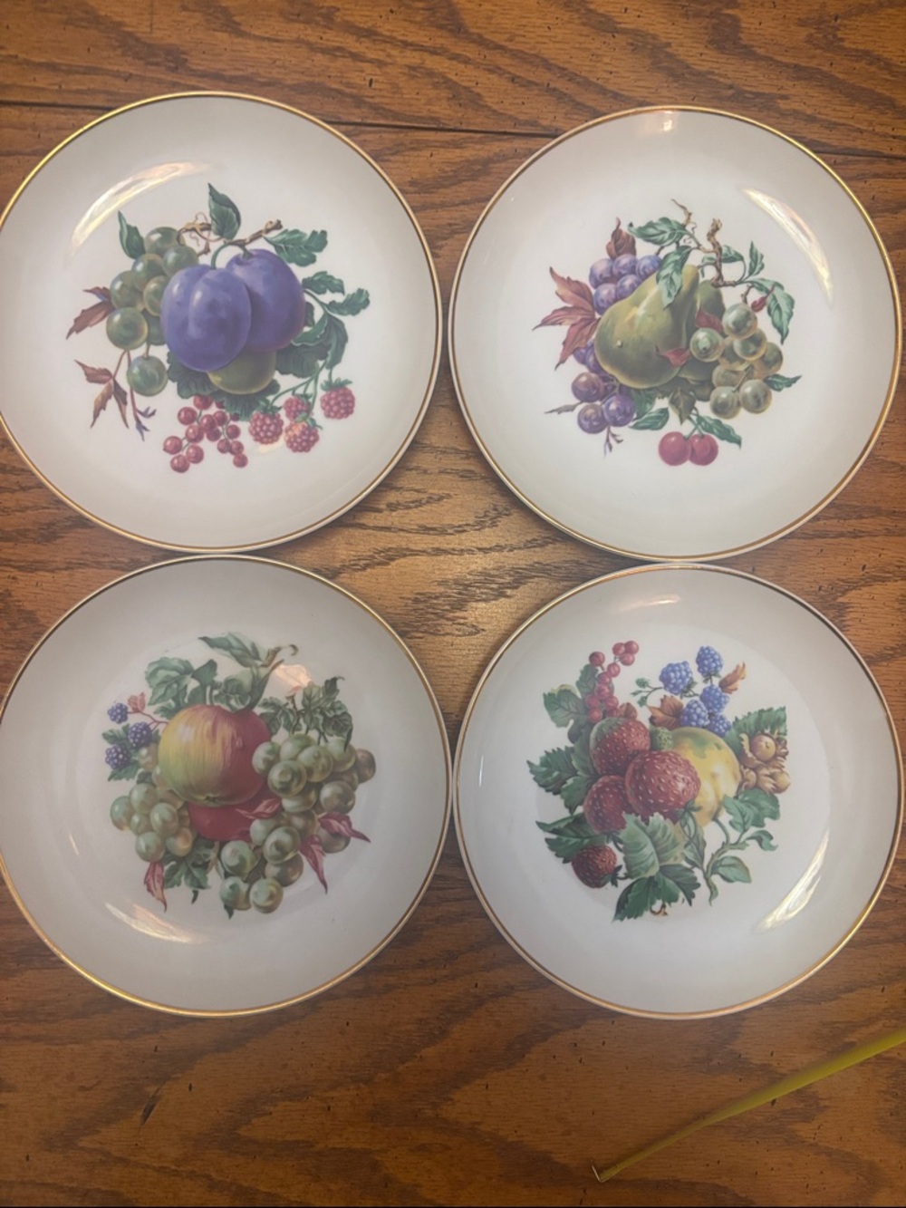 Vintage Set of 4 Naaman Israel Fruit Motif Plates with Gold Trim 7.5 inches